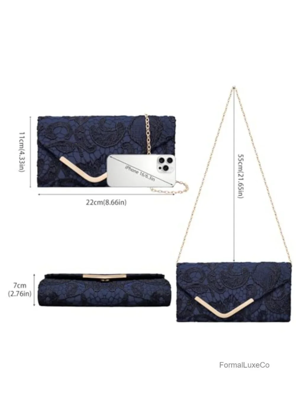 Shiny Sequin Envelope Clutch Evening Bag with Chain Sparkly Party Purse
